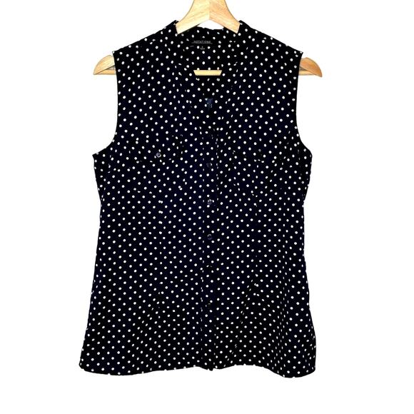 Notations Wms S Classic Navy White Polka Dot Button Up Blouse Layering Corpgore - Picture 1 of 6